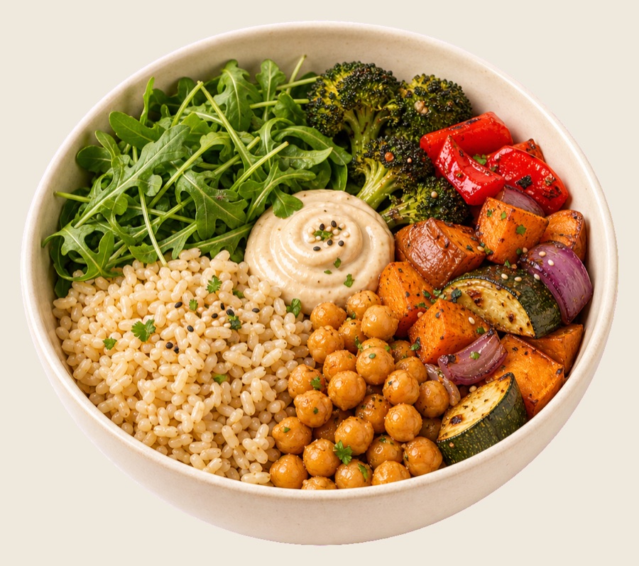 Roasted vegetable and chickpea bowl